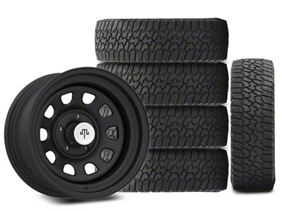 15x8 Mammoth D Window Wheel & 33in Falken All-Terrain Wildpeak A/T3W Tire Package; Set of 5 (97-06 Jeep Wrangler TJ)