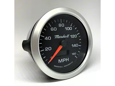 Marshall Instruments COMP II LED Black Dial 3-3/8-Inch In-Dash Electric Programmable Speedometer; 0-160 MPH; Silver Aluminum Bezel (Universal; Some Adaptation May Be Required)