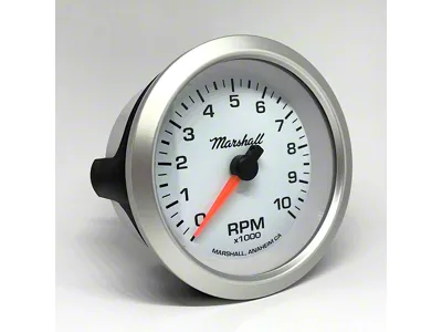 Marshall Instruments COMP II LED White Dial 3-3/8-Inch In-Dash Tachometer; 0-10000 RPM; Silver Aluminum Bezel (Universal; Some Adaptation May Be Required)