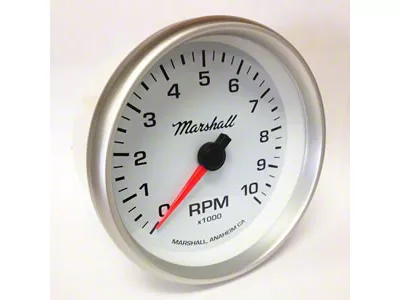 Marshall Instruments COMP II LED White Dial 5-Inch In-Dash Tachometer; 0-10,000 RPM; Silver Aluminum Bezel (Universal; Some Adaptation May Be Required)