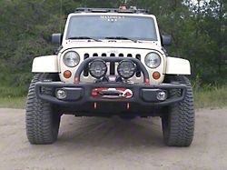Maximus-3 Hard Rock Grille Guard with Classic Hoop; Textured Black (07-18 Jeep Wrangler JK w/ Rubicon Hard Rock Steel Bumper)