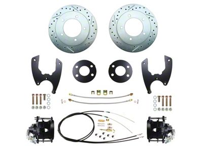 MBM Brakes Rear Disc Brake Conversion Kit with E-Brake, Drilled and Slotted Rotors; Black Calipers (76-86 Jeep CJ7)