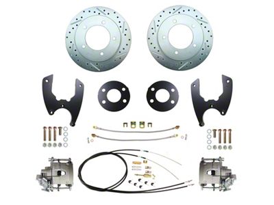 MBM Brakes Rear Disc Brake Conversion Kit with E-Brake, Drilled and Slotted Rotors; Zinc Calipers (76-86 Jeep CJ7)