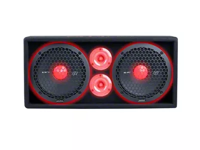 Memphis Audio SRX Pro Full Range Vented Enclosure with Dual 10-Inch Subwoofers and Tweeters; Carpeted (Universal; Some Adaptation May Be Required)