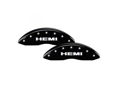 MGP Brake Caliper Covers with HEMI Logo; Black; Front and Rear (05-10 Jeep Grand Cherokee WK, Excluding SRT8)