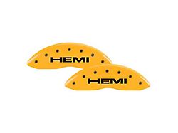 MGP Brake Caliper Covers with HEMI Logo; Yellow; Front and Rear (11-21 Jeep Grand Cherokee WK2, Excluding SRT8 & Trackhawk)