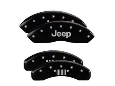 MGP Brake Caliper Covers with Jeep Grille Logo; Black; Front and Rear (18-25 Jeep Wrangler JL)