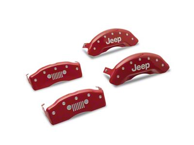 MGP Brake Caliper Covers with Jeep Grille Logo; Red; Front and Rear (18-25 Jeep Wrangler JL)