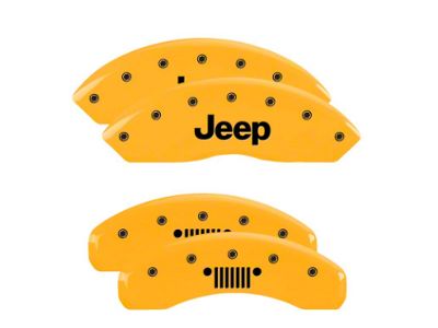 MGP Brake Caliper Covers with Jeep Grille Logo; Yellow; Front and Rear (18-25 Jeep Wrangler JL)