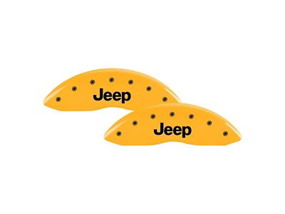 MGP Brake Caliper Covers with Jeep Grille Logo; Yellow; Front and Rear (18-25 2.0L or 3.6L Jeep Wrangler JL w/ eTorque)