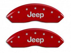 MGP Brake Caliper Covers with Jeep Logo; Red; Front and Rear (03-06 Jeep Wrangler TJ w/ Rear Disc Brakes)