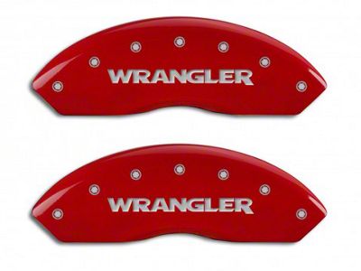 MGP Brake Caliper Covers with MOPAR Logo; Red; Front and Rear (03-06 Jeep Wrangler TJ w/ Rear Disc Brakes)