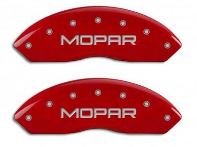 MGP Brake Caliper Covers with MOPAR Logo; Red; Front and Rear (03-06 Jeep Wrangler TJ w/ Rear Disc Brakes)