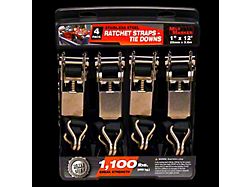 Mile Marker 1-Inch x 12-Foot Ratchet Straps; 4-Pack