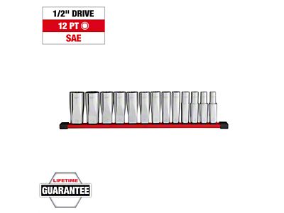 Milwaukee Tool 1/2-Inch Drive 12-Point Deep Well SAE Socket Set; 13-Piece