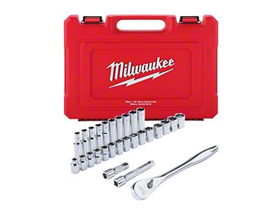 Milwaukee Tool 1/2-Inch Drive Metric Ratchet and Socket Set with FOUR FLAT Sides; 28-Piece