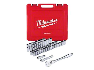 Milwaukee Tool 1/2-Inch Drive Metric and SAE Ratchet and Socket Set with FOUR FLAT Sides; 47-Piece
