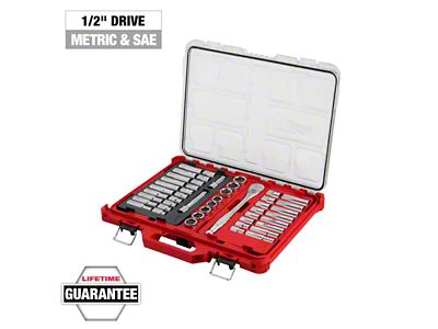Milwaukee Tool 1/2-Inch Drive Ratchet and Socket Set with PACKOUT Low-Profile Organizer; 47-Piece