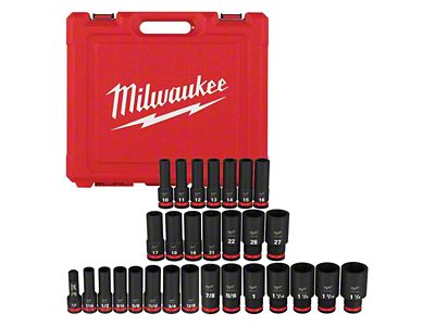 Milwaukee Tool SHOCKWAVE Impact Duty 1/2-Inch Drive SAE and Metric Deep 6-Point Socket Set; 29-Piece