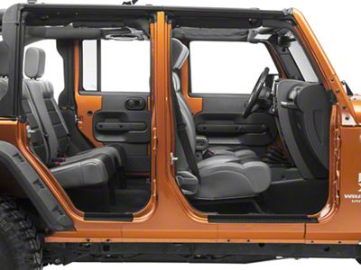 Mopar Door Sill Guards with Jeep Logo; Black Plastic (07-18 Jeep Wrangler JK 4-Door)