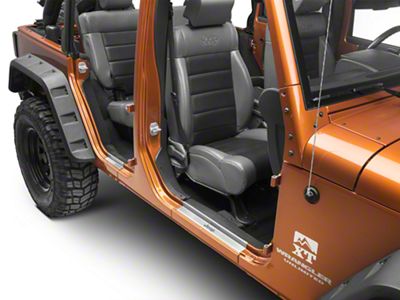 Mopar Door Sill Guards with Jeep Logo; Brushed Stainless (07-18 Jeep Wrangler JK 4-Door)