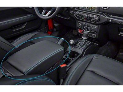 Mopar Center Console Armrest; Black Leather with Blue Stitching (20-25 Jeep Gladiator JT)