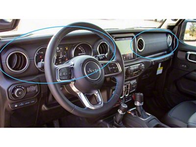 Mopar Driver Side Dashboard Panel Trim; Black Leather with Blue Stitching (20-25 Jeep Gladiator JT)