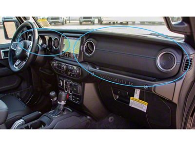 Mopar Passenger Side Dashboard Panel Trim; Black Leather with Blue Stitching (20-25 Jeep Gladiator JT)