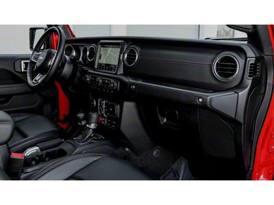 Mopar Passenger Side Dashboard Panel Trim; Black Leather with Red Stitching (20-25 Jeep Gladiator JT)