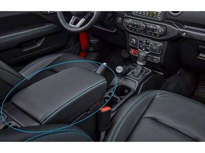 Mopar Center Console Armrest; Black Leather with Blue Stitching (18-25 Jeep Wrangler JL)