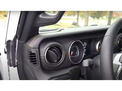 Mopar Driver Side Dashboard Panel Trim; Black Leather with Caramel Stitching (18-25 Jeep Wrangler JL)