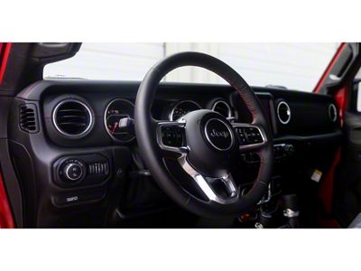 Mopar Driver Side Dashboard Panel Trim; Black Leather with Red Stitching (18-25 Jeep Wrangler JL)