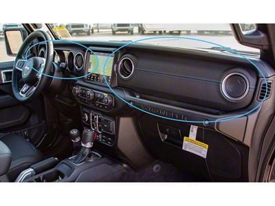 Mopar Passenger Side Dashboard Panel Trim; Black Leather with Blue Stitching (18-25 Jeep Wrangler JL)