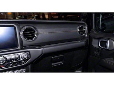 Mopar Passenger Side Dashboard Panel Trim; Black Leather with Caramel Stitching (18-25 Jeep Wrangler JL)