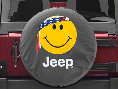 Mopar Spare Tire Cover with Bandana Jeep Smiley Face Logo; Black (66-18 Jeep CJ5, CJ7, Wrangler YJ, TJ & JK)