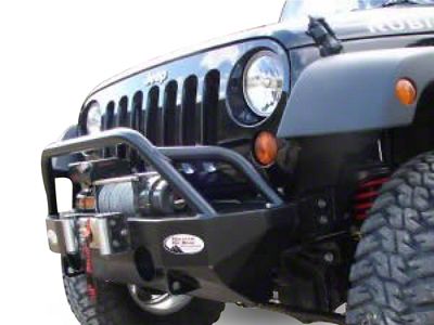Rock Proof Front Bumper with Tube Work; Black (07-18 Jeep Wrangler JK)