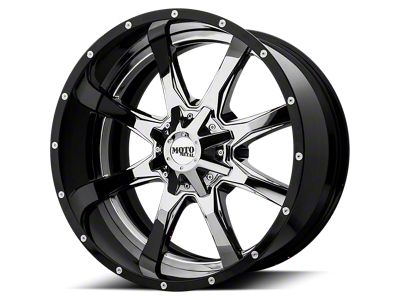 Moto Metal MO201 Chrome Center with Gloss Black Milled Lip Wheel; 20x12; -44mm Offset (18-25 Jeep Wrangler JL)