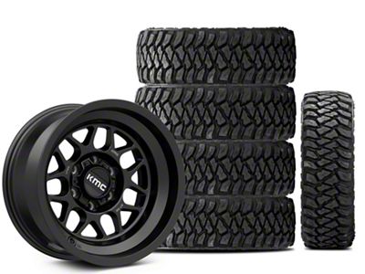 17x9 KMC Terra & 37in Mickey Thompson Mud-Terrain Baja Legend MTZ Tire Package; Set of 5 (21-25 Bronco, Excluding Raptor)