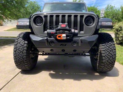 Motobilt Hammer Stubby Front Bumper with Fog Light Mounts and Skid Plate; Bare Steel (20-25 Jeep Gladiator JT)