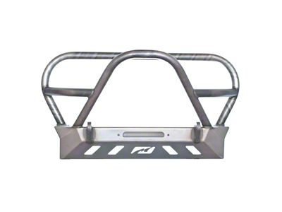 Motobilt Crusher Series Front Bumper with Grille Hoop and Stinger; Bare Steel (87-06 Jeep Wrangler YJ & TJ)