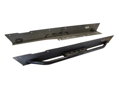 Motobilt Rocker Guards for Comp Cut Corners with Tube Step; Bare Steel (04-06 Jeep Wrangler TJ Unlimited)