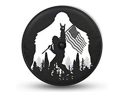 Mud Digger Designs Spare Tire Cover with Black and White Patriotic Sasquatch Logo for 315/70R17 Tires; Black (21-25 Bronco)