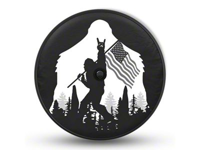 Mud Digger Designs Spare Tire Cover with Black and White Patriotic Sasquatch Logo for 315/70R17 Tires; Black (21-25 Bronco)