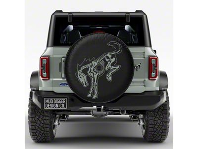 Mud Digger Designs Spare Tire Cover with Cactus Grey Skeleton Bronco Logo for 315/70R17 Tires; Black (21-25 Bronco)