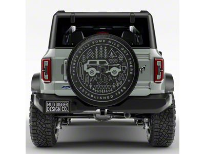 Mud Digger Designs Spare Tire Cover with Cactus Grey Wild Doodle Logo for 315/70R17 Tires; Black (21-25 Bronco)