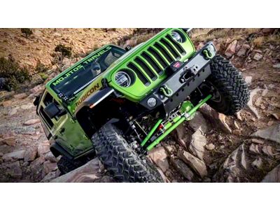 Next Venture Motorsports Adventure Series Front Bumper with Factory Fog Light Openings, Skid Plate and 7-Inch Stinger; Bare Metal (20-25 Jeep Gladiator JT)