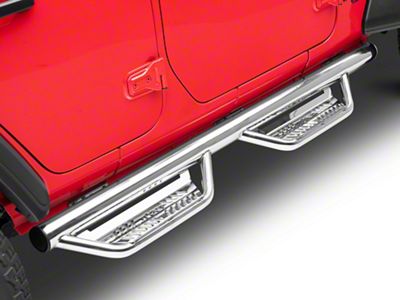 N-Fab Cab Length Podium Nerf Side Step Bars; Polished Stainless (18-25 Jeep Wrangler JL 4-Door)