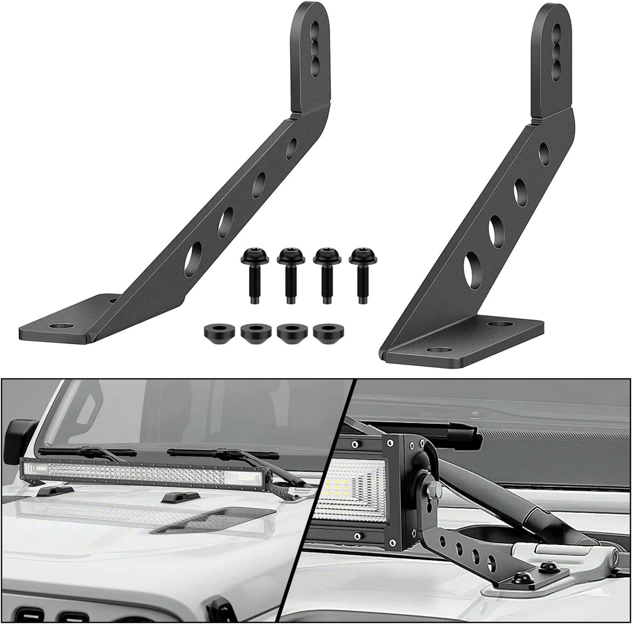 IRONWALLS 22" LED Light Bar Combo + Hood Mount Bracket For Jeep JK Wrangler 07-18