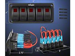 5-Gang Aluminum Rocker Switch Panel with Rocker Switches; Red LED (Universal; Some Adaptation May Be Required)