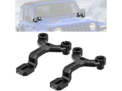 Dual A-Pillar Light Windshield Mounting Brackets; Horizontal (20-25 Jeep Gladiator JT, Excluding Mojave)
